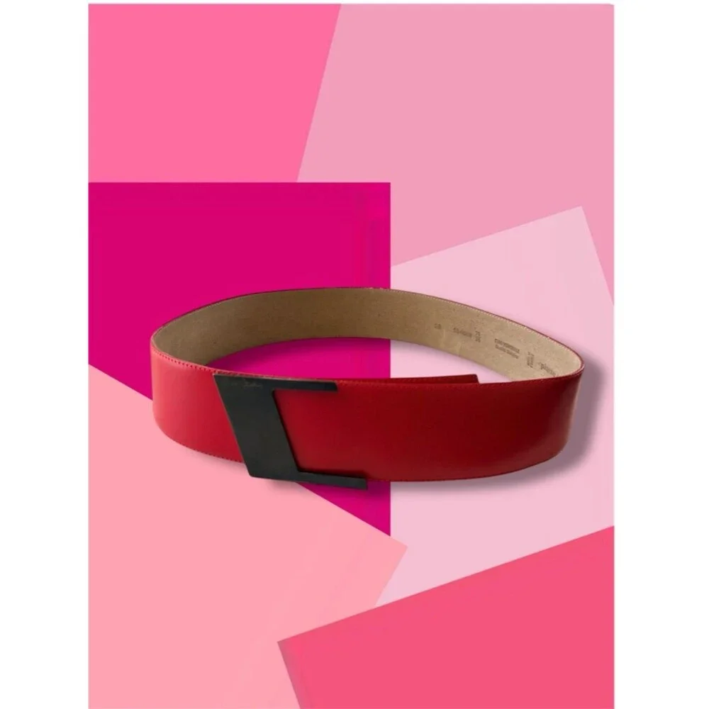 VTG Pierre Cardin Red Leather Metal Buckle Wide Belt Size 75